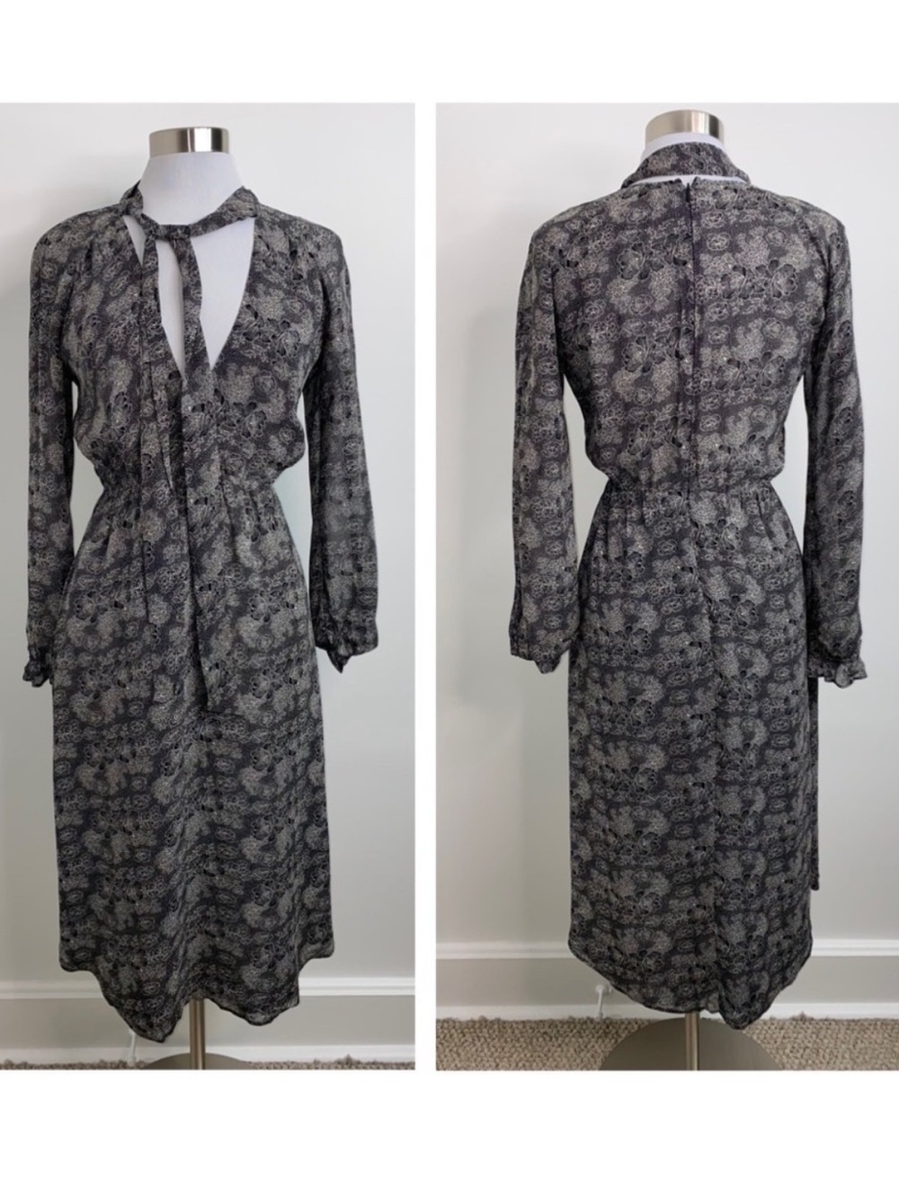 Reformation Floral Flower Deep V Midi Dress Women’s Sz 4 cottage-core bohemian